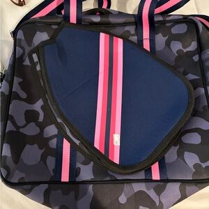 Women’s Camouflage pickleball tote Bag with Pink Stripes